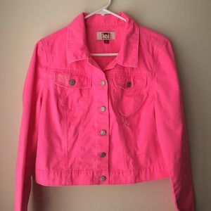Lei hot pink distressed jean jacket